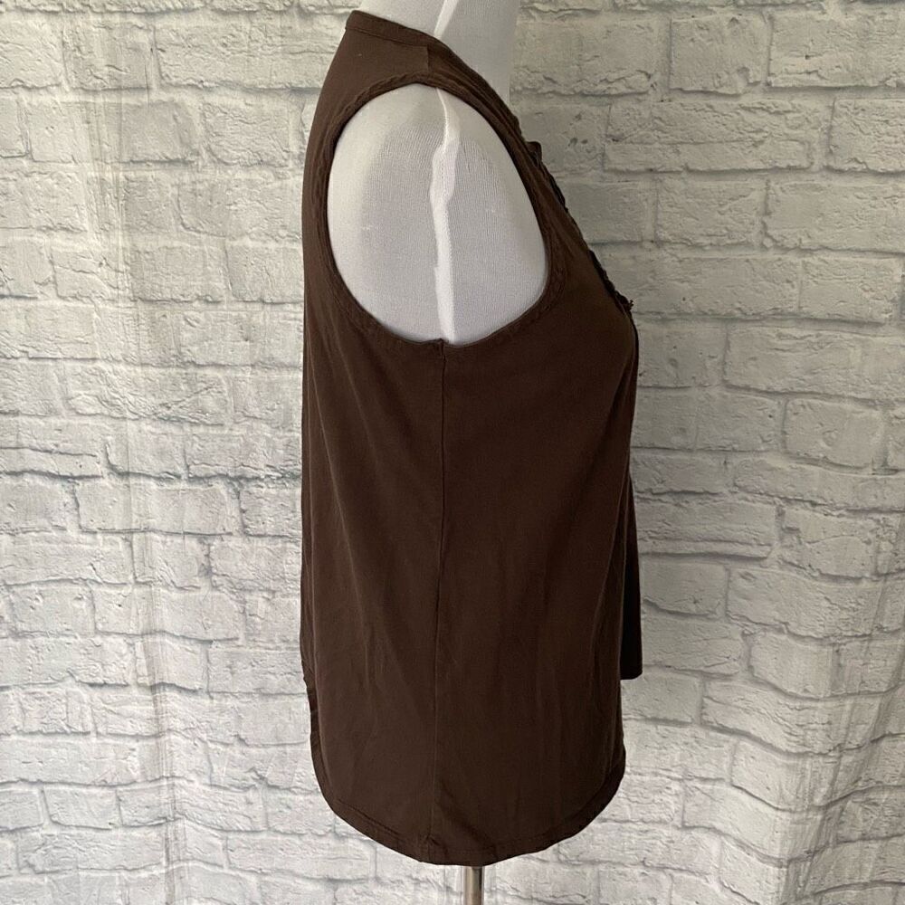 New York & Co women M scoopneck to v-cut pleated tank top brown - Picture 5 of 9